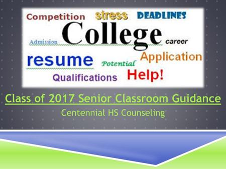 Class of 2017 Senior Classroom Guidance Centennial HS Counseling