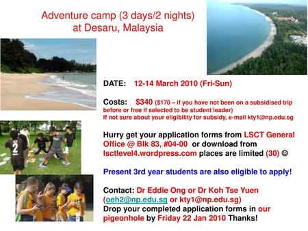 Adventure camp (3 days/2 nights) at Desaru, Malaysia