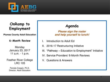 Agenda OnRamp to Employment