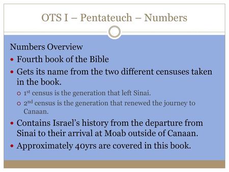 OTS I – Pentateuch – Numbers