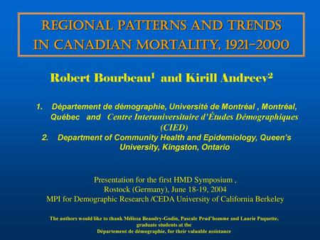 Regional Patterns and Trends in Canadian Mortality,