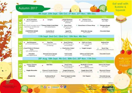 WEEK 1 WEEK 2 WEEK 3 Autumn 2017 Eat well with Bubble & Squeak