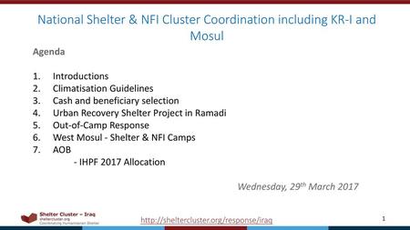 National Shelter & NFI Cluster Coordination including KR-I and Mosul