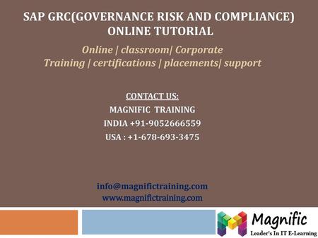 SAP GRC(Governance Risk and Compliance) online tutorial