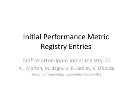 Initial Performance Metric Registry Entries