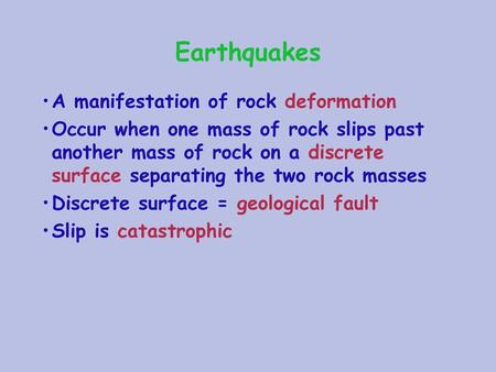 Earthquakes A manifestation of rock deformation