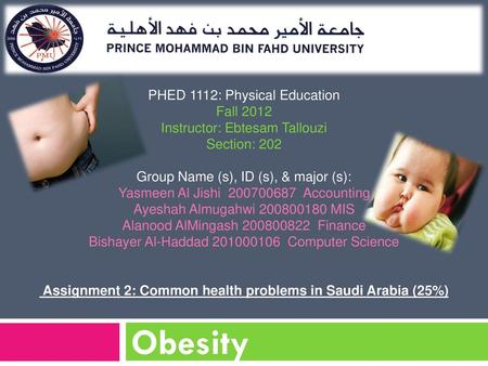 Assignment 2: Common health problems in Saudi Arabia (25%)