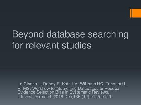 Beyond database searching for relevant studies