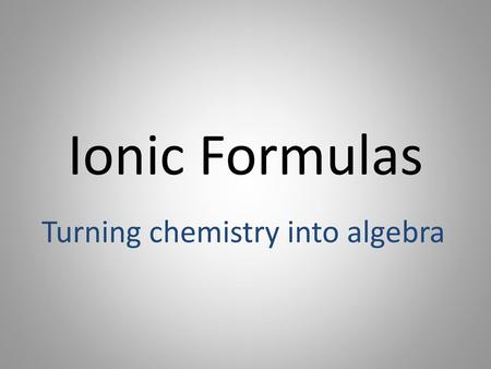 Turning chemistry into algebra