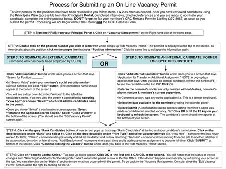 Process for Submitting an On-Line Vacancy Permit