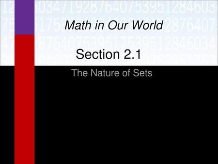 Math in Our World Section 2.1 The Nature of Sets.