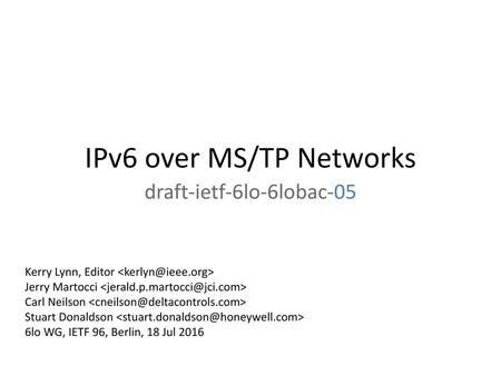 IPv6 over MS/TP Networks