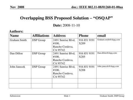 Overlapping BSS Proposed Solution – “OSQAP”