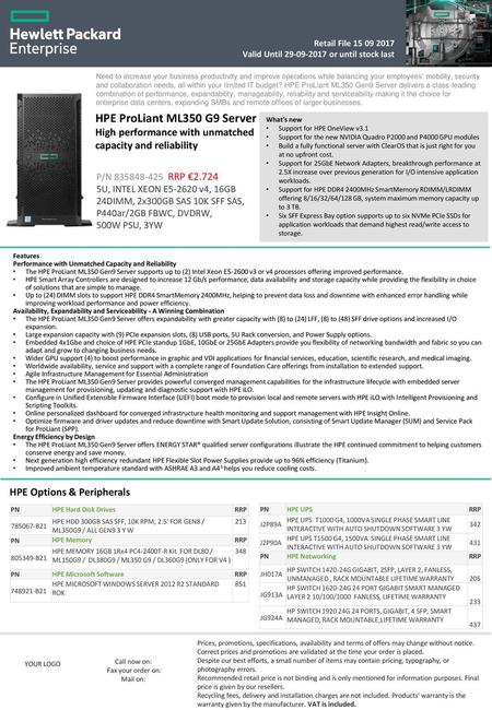 HPE ProLiant ML350 G9 Server