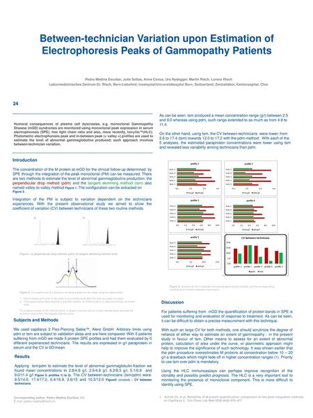 Between-technician Variation upon Estimation of Electrophoresis Peaks of Gammopathy Patients Pedro Medina Escobar, Julie Sottas, Anne Conus, Urs Nydegger,