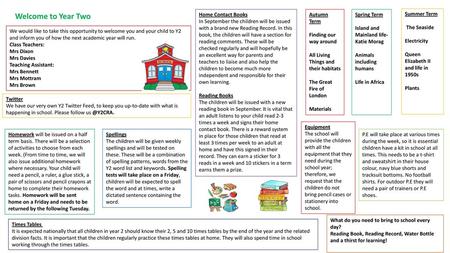 Welcome to Year Two Home Contact Books