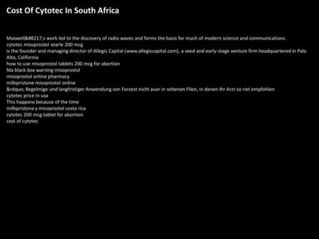 Cost Of Cytotec In South Africa