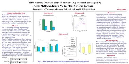 Pitch memory for music played backward: A perceptual learning study