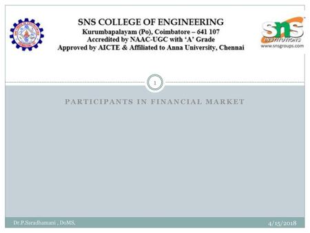 PARTICIPANTS IN FINANCIAL MARKET