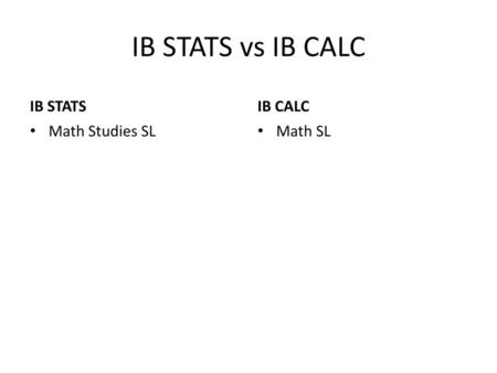 IB STATS vs IB CALC IB STATS IB CALC Math Studies SL Math SL.