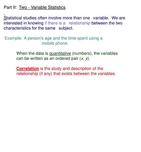 Part II: Two - Variable Statistics