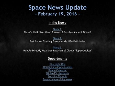 Space News Update - February 19, In the News Departments