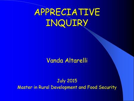 Master in Rural Development and Food Security