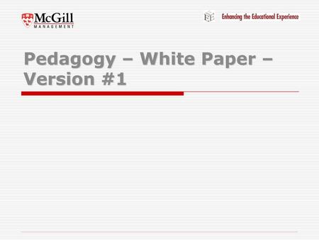 Pedagogy – White Paper – Version #1