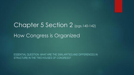 Chapter 5 Section 2 (pgs ) How Congress is Organized