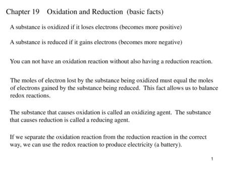 Chapter 19 Oxidation and Reduction (basic facts)