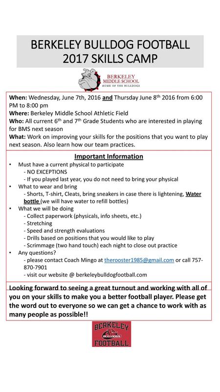 BERKELEY BULLDOG FOOTBALL 2017 SKILLS CAMP