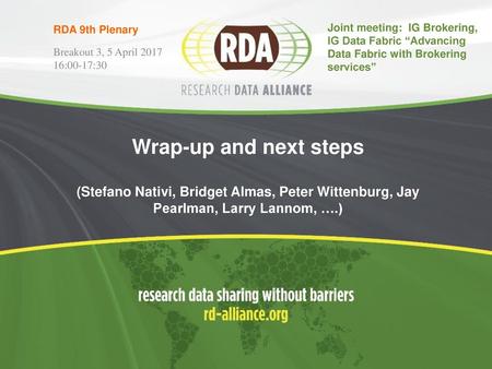 RDA 9th Plenary Breakout 3, 5 April :00-17:30