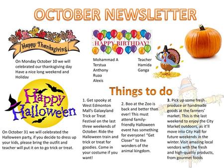 OCTOBER NEWSLETTER Things to do Mohammad A Teacher Terstua Hamida