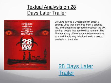 28 Days Later Trailer Textual Analysis on 28 Days Later Trailer