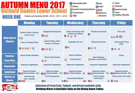 AUTUMN MENU 2017 Richard Coates Lower School WEEK ONE Monday Tuesday