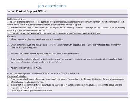 job description Job title : Football Support Officer