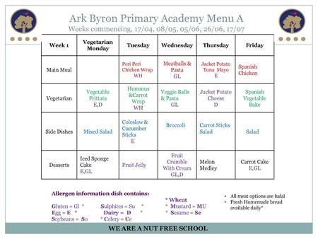 Vegetarian Monday Tuesday Wednesday Thursday Friday Main Meal