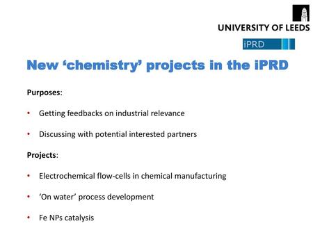 New ‘chemistry’ projects in the iPRD