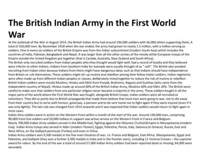 The British Indian Army in the First World War