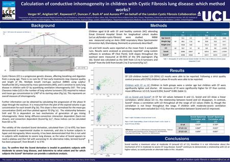 Calculation of conductive inhomogeneity in children with Cystic Fibrosis lung disease: which method works? Verger N2, Arigliani M1, Raywood E3, Duncan.