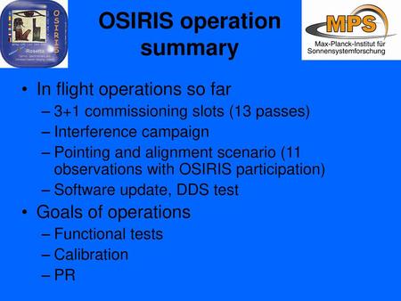 OSIRIS operation summary