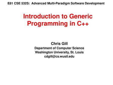 Introduction to Generic Programming in C++