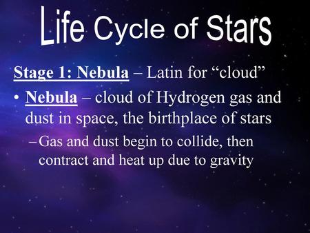 Stage 1: Nebula – Latin for “cloud”