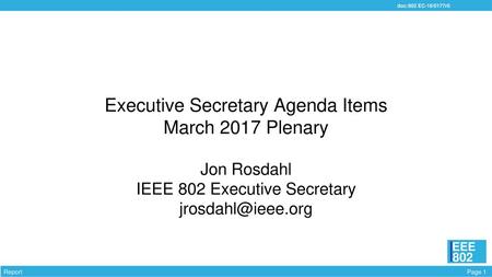 Executive Secretary Agenda Items March 2017 Plenary