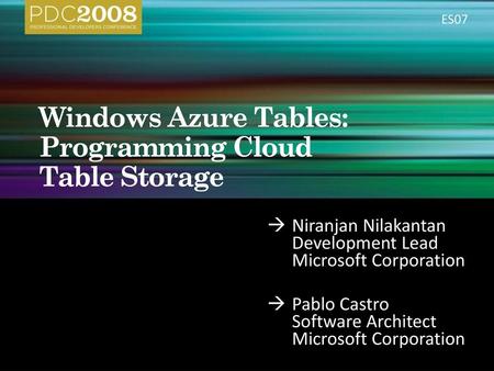 Windows Azure Tables: Programming Cloud Table Storage