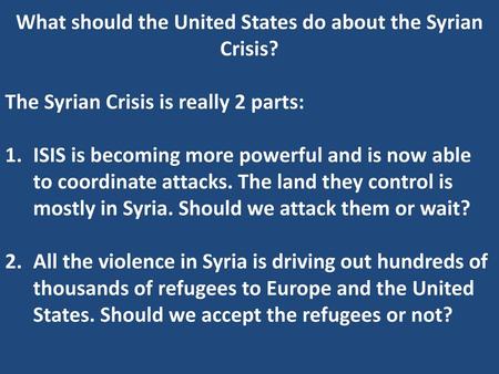 What should the United States do about the Syrian Crisis?