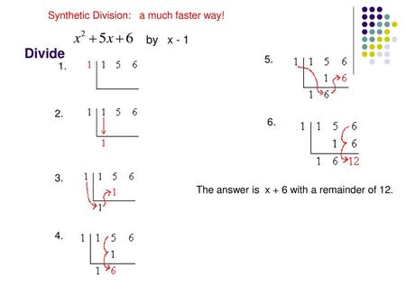 Divide by x - 1 Synthetic Division: a much faster way!