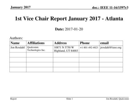 1st Vice Chair Report January Atlanta