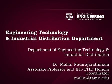 Engineering Technology & Industrial Distribution Department