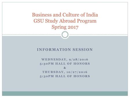 Business and Culture of India GSU Study Abroad Program Spring 2017